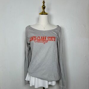 mv sport gray & red lewis clark state college long sleeve top dainty preppy y2k